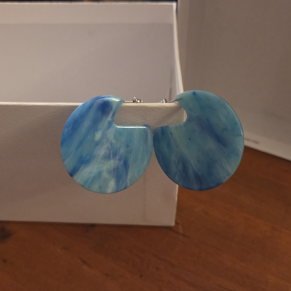 Ocean Blue Marbled Disc/Hoop Earrings